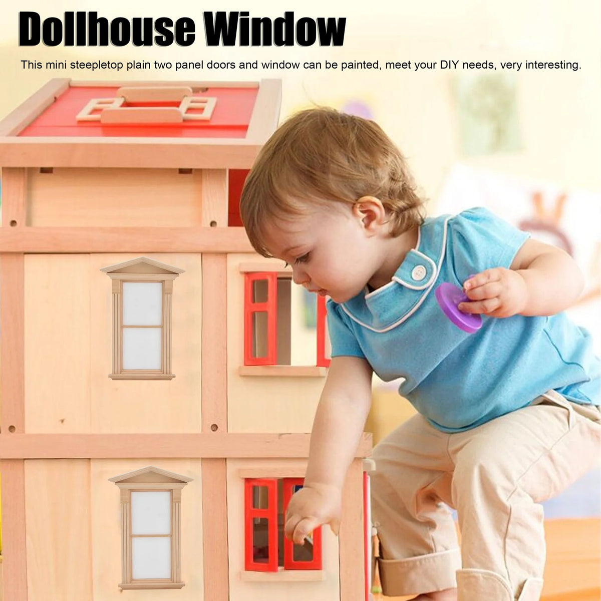 1:12 Wooden Unpainted Dollhouse Door Window Miniature Decoration Accessories Z4697