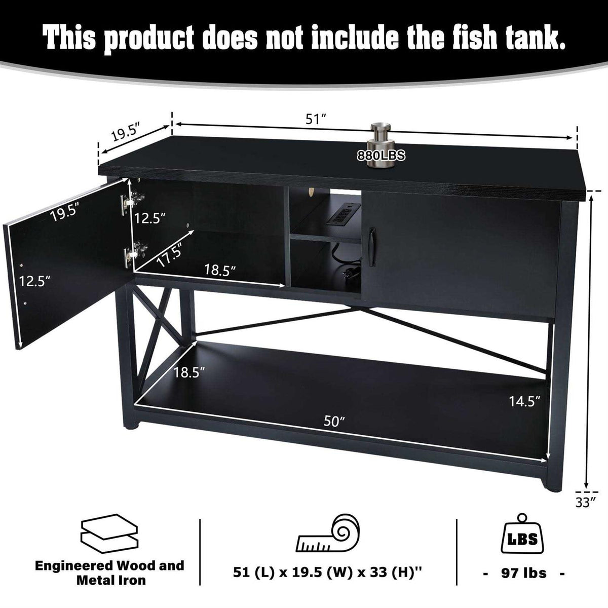 55-75 Gallon Aquarium Stand with Cabinet W51801