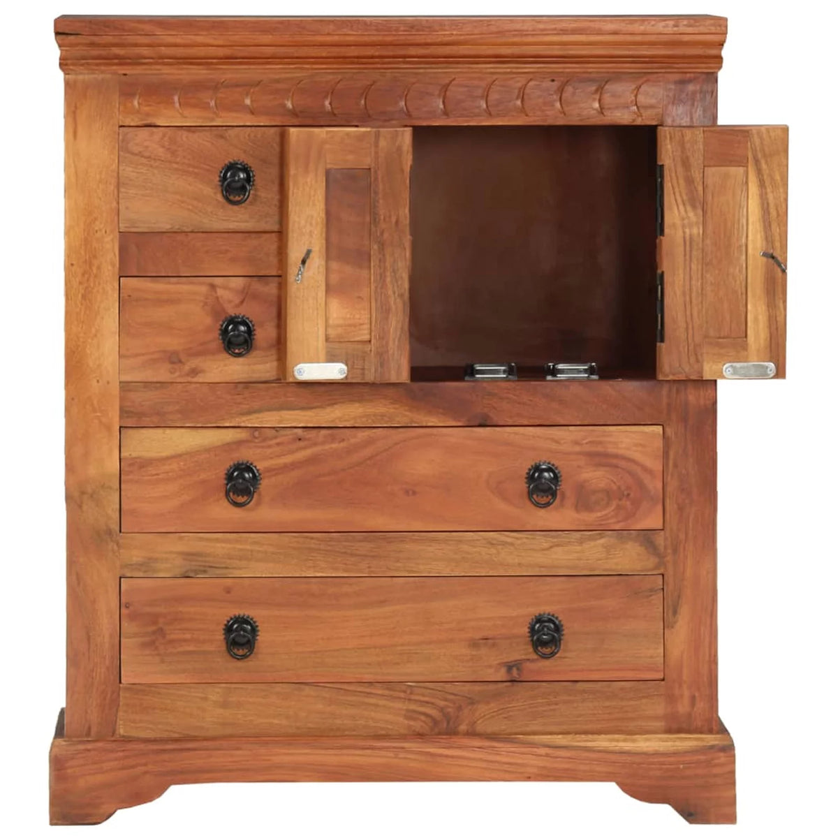 Wooden Sideboard with 2 Doors and 4 Storage Drawers Acacia Wood Sofa End Side Table 24.4 x 11.8 x 29.5 Inches A845