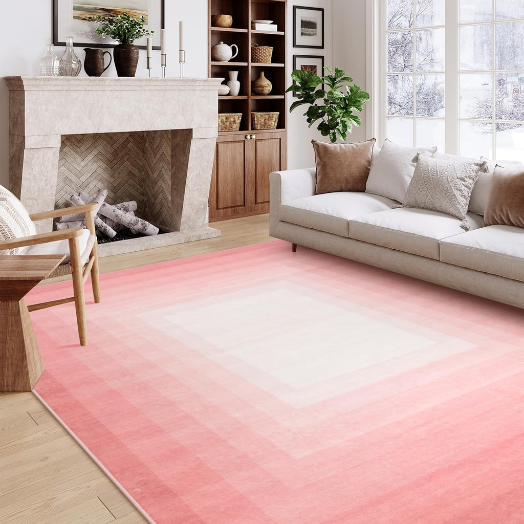 Pink Washable 8x10 Non Slip Area Rug Y57872