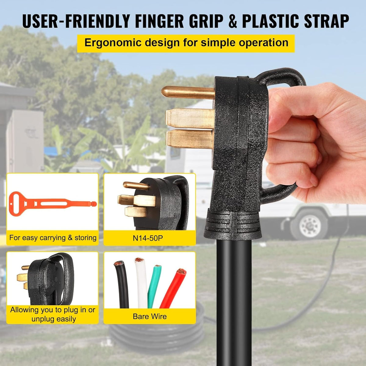 30Ft 50Amp 6 Gauge STW 6/3+8/1 Generator Extension Cord F54955