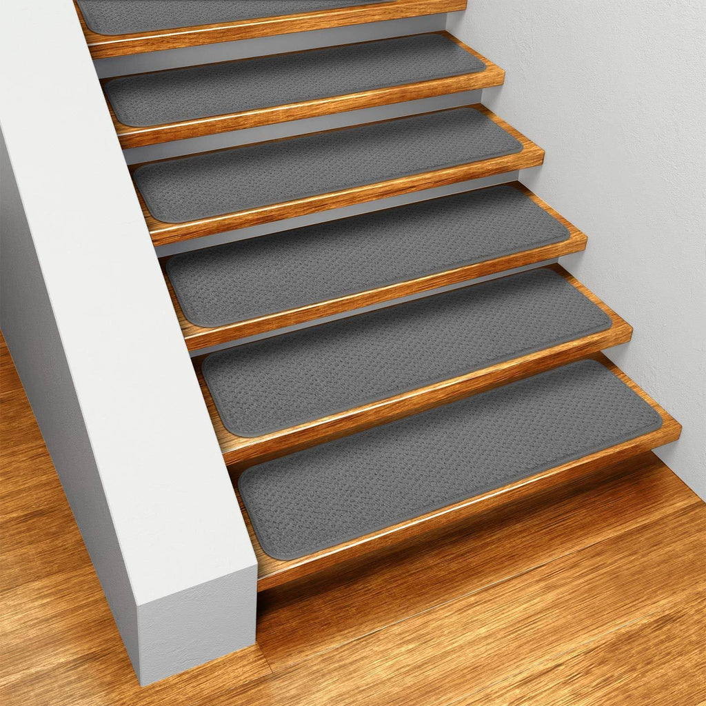 Set of 12 Skid-Resistant Carpet Stair Treads Gray 8 in. x 30 in. F95947