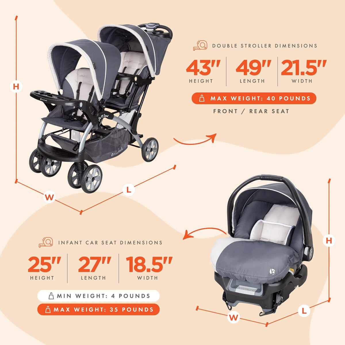 Double Stroller with Single Car Seat Y512490