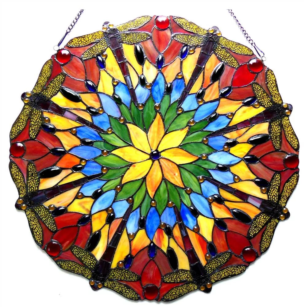 Tiffany-glass Dragonfly Window Panel 24" P228100