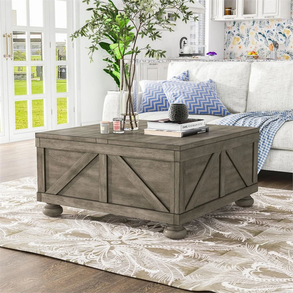 Gray Wood Hidden Storage Coffee Table R159