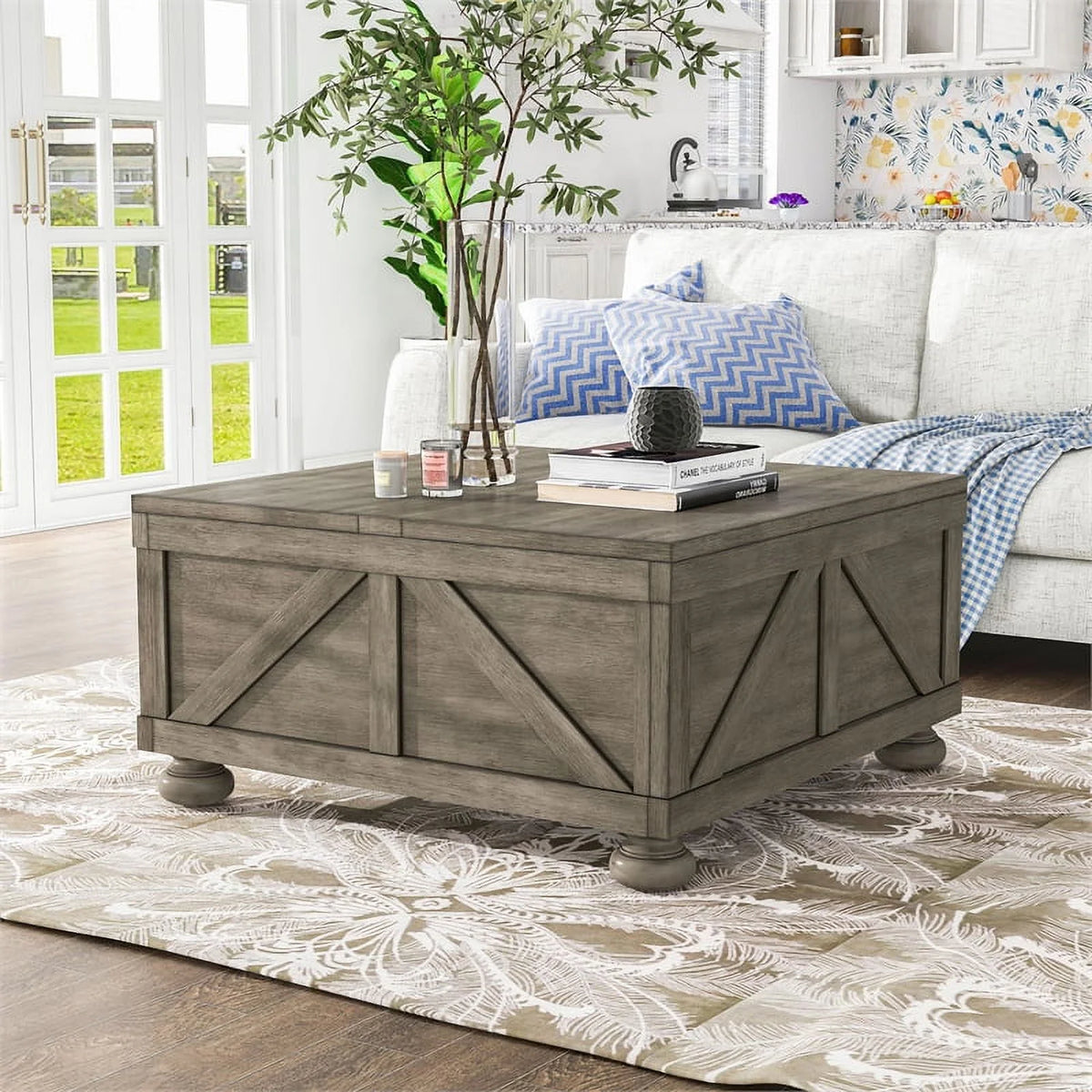 Gray Wood Hidden Storage Coffee Table R159