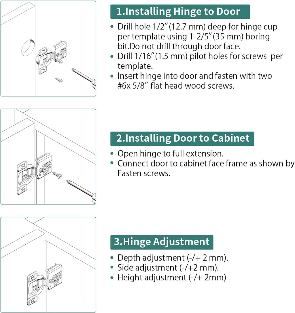 10 Pack Soft Close Cabinet Hinges, 1/2 Inch Overlay, Satin Nickel O220021