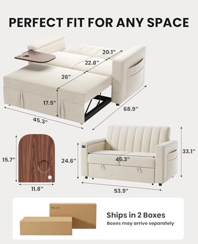 3-in-1 Convertible Sleeper Sofa with USB Charging and Side Pockets E931006