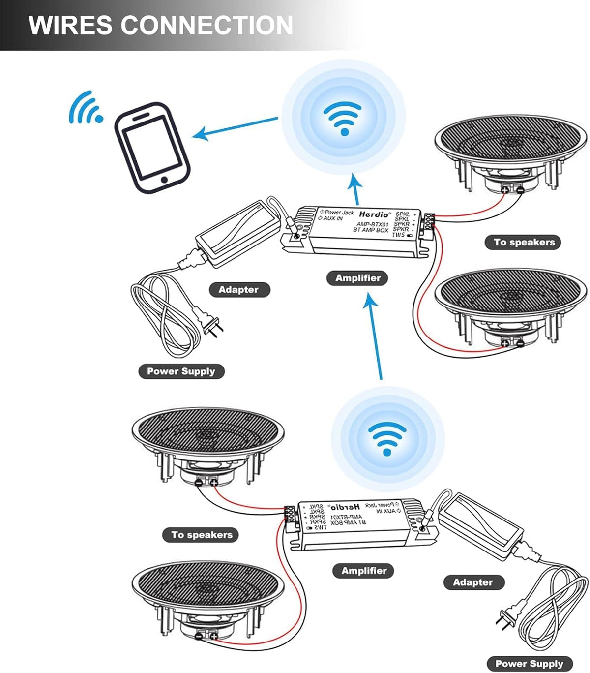 6.5'' 600Watts 2-Way Bluetooth Ceiling Speakers（4 Speakers） A51090