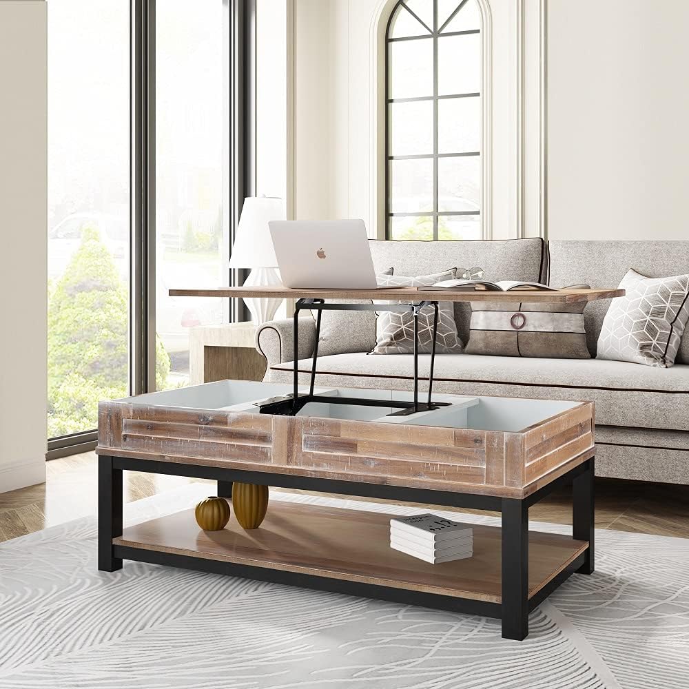 Gray Coffee Table with Drawer and Storage Shelf X231