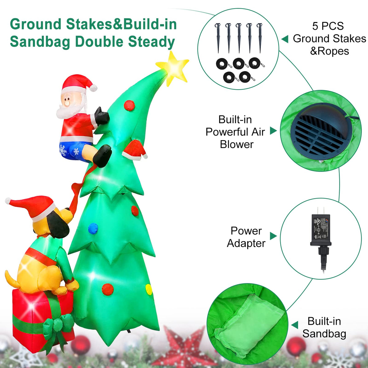 7ft Christmas Inflatable Santa Claus with Dog, 6 LED Lights Z995