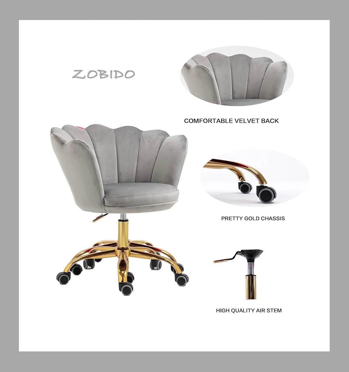 Velvet Upholstered Swivel Task Chair with Wheels T638