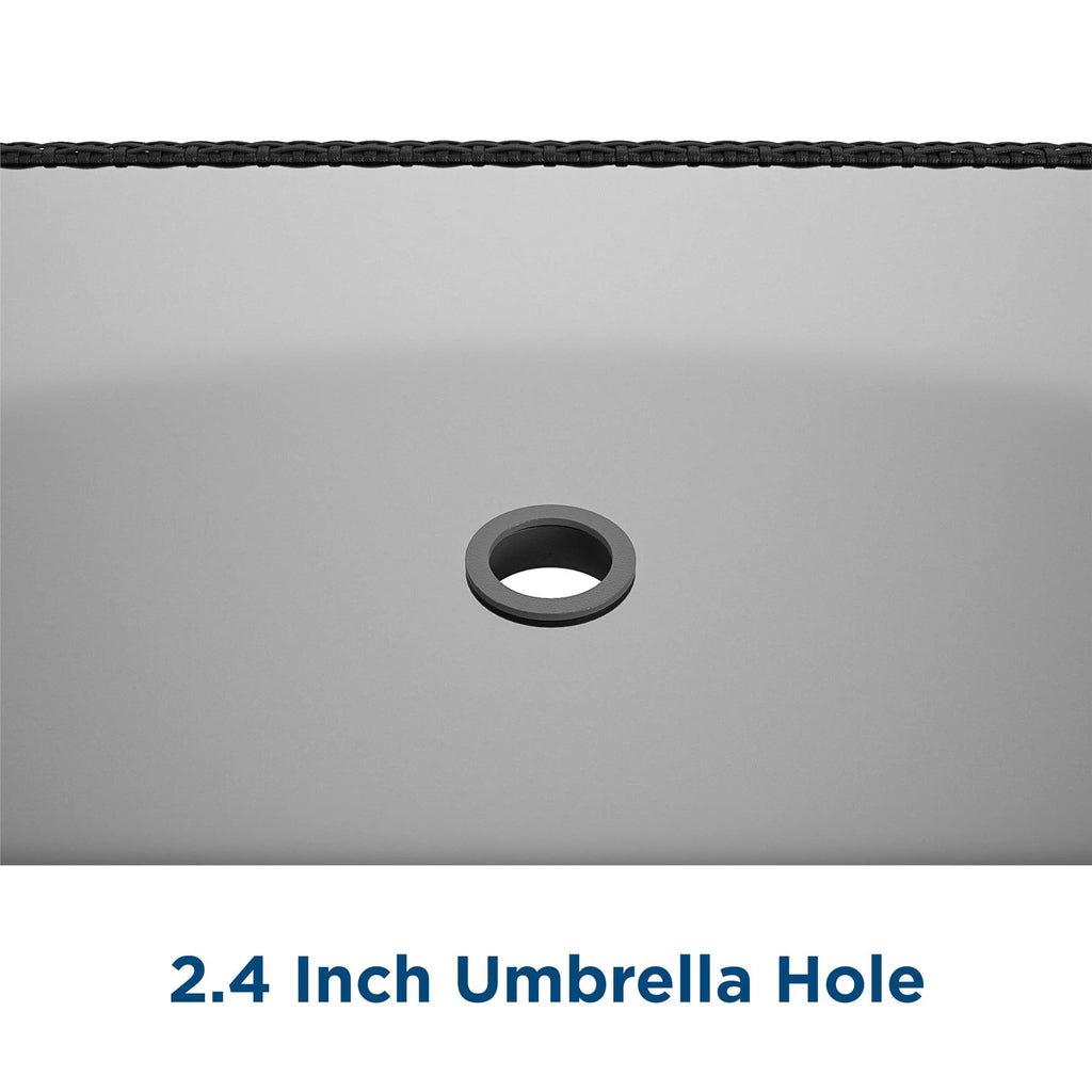 Black Wicker Dining Table with Glass Top and Umbrella Hole V788662