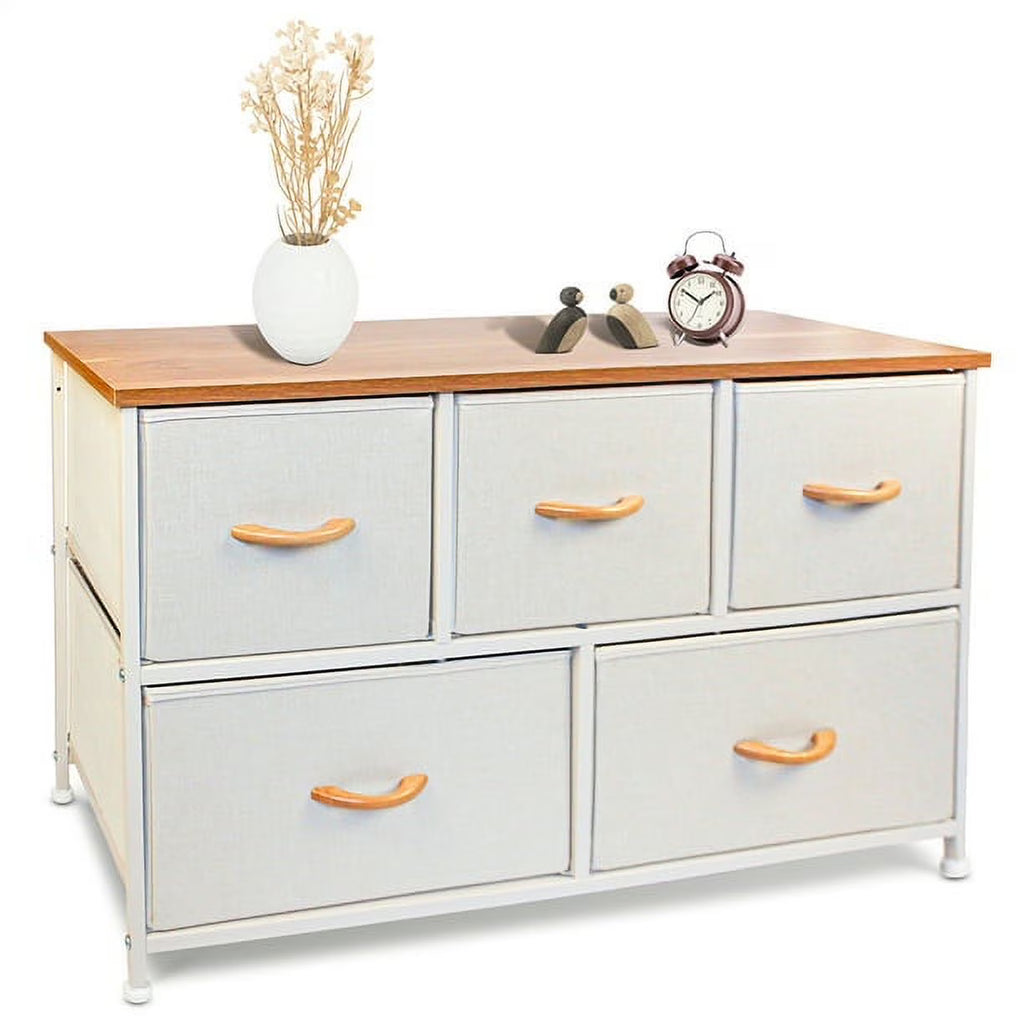 5 Drawers Wood Dresser with Fabric Drawers (Maple) M550