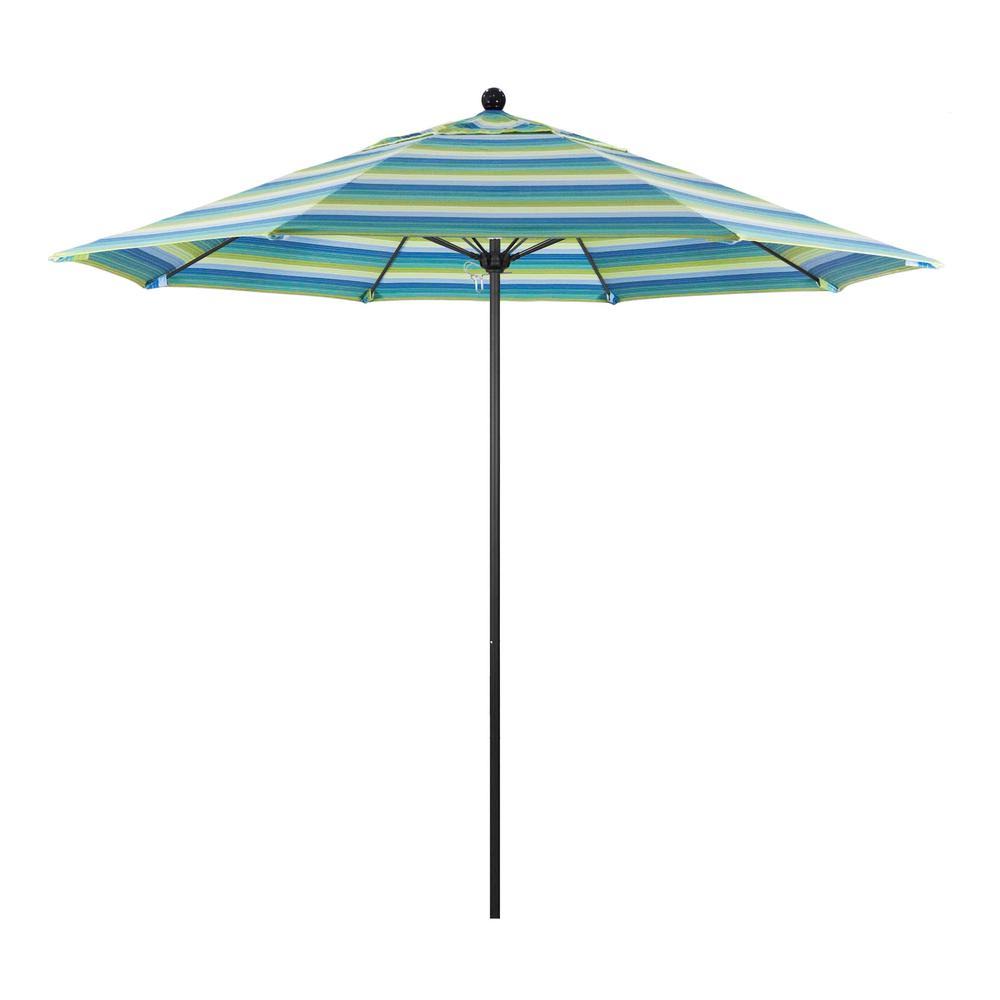 9 ft. Stone Black Aluminum Market Patio Umbrella with Manual Lift and Fiberglass Ribs W6141