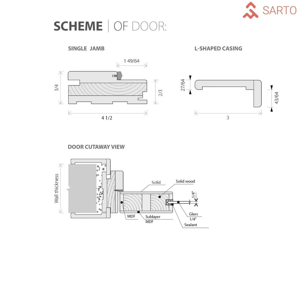 Solid French Double Doors 36 x 84 inches Light Grey Oak with Frosted Glass Wood Solid Panel Frame Trims N632