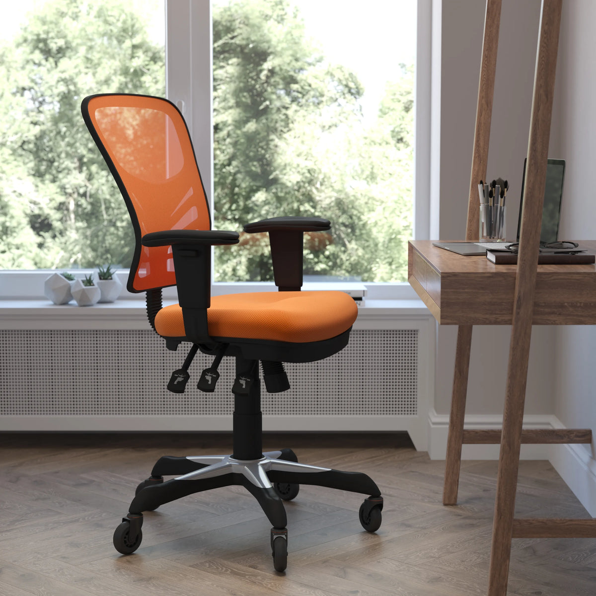 Orange Mesh Ergonomic Office Chair with Adjustable Arms K11374