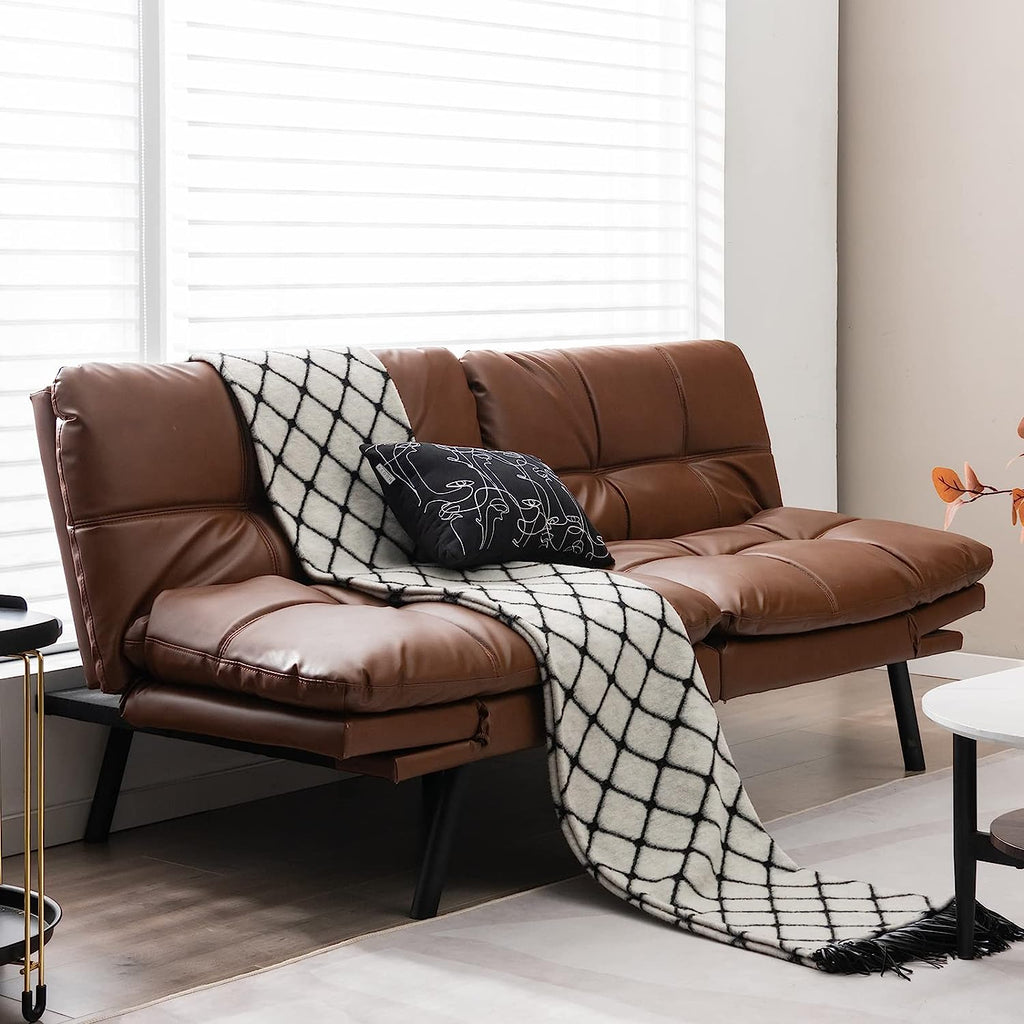 Brown Memory Foam Futon Sofa Bed with Adjustable Backrest M46723