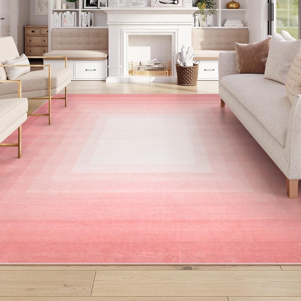 Pink Washable 8x10 Non Slip Area Rug Y57872