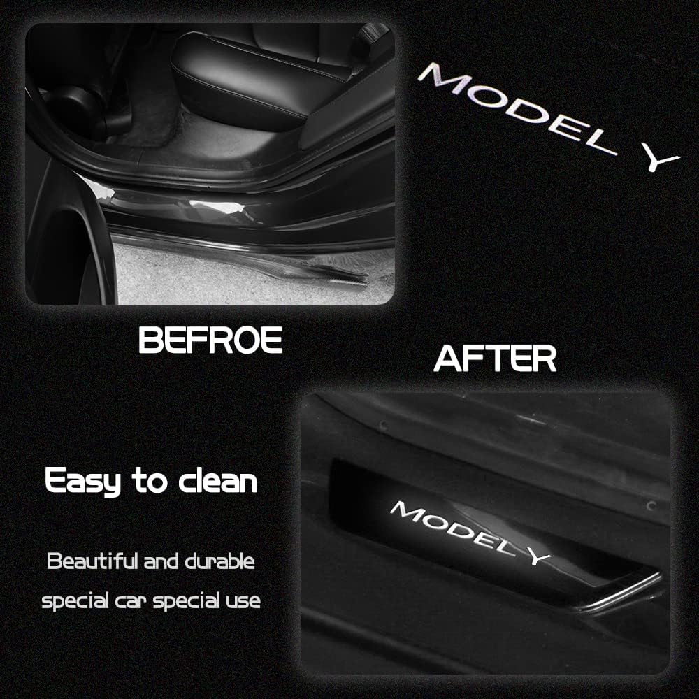 Door Sill Protector with LED Light, 4 Pieces Front/Rear Sill Plate Protector Z11466