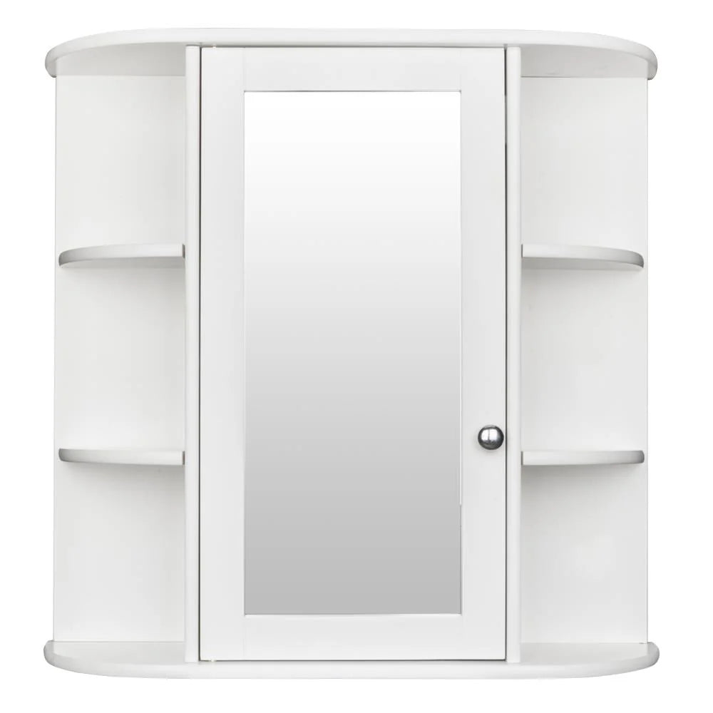 White Wooden Bathroom Storage Cabinet with Mirror Door & 8 Shelves L64961