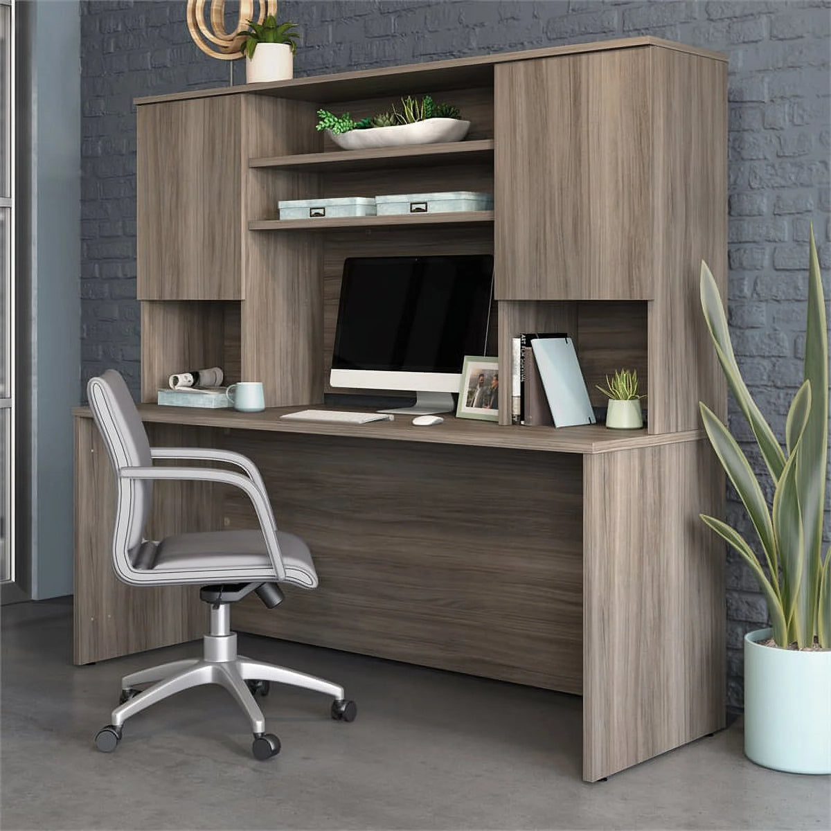 Engineered Wood Desk with Hutch J607573