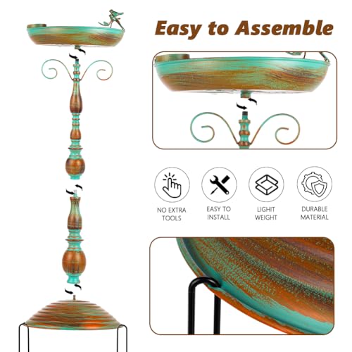 27 Inch Tall Pedestal Bird Bath with Butterfly Pattern Metal Birdbath K989
