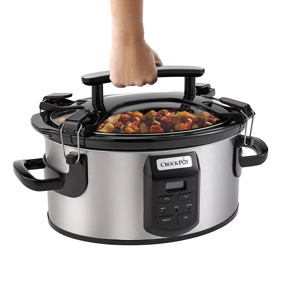 6 Quart Silver Portable Slow Cooker with Digital Control M873