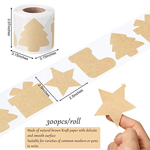 300 Pcs Brown Kraft Paper Christmas Gift Tags Stickers 2.5 x 2.5 Inches C915403