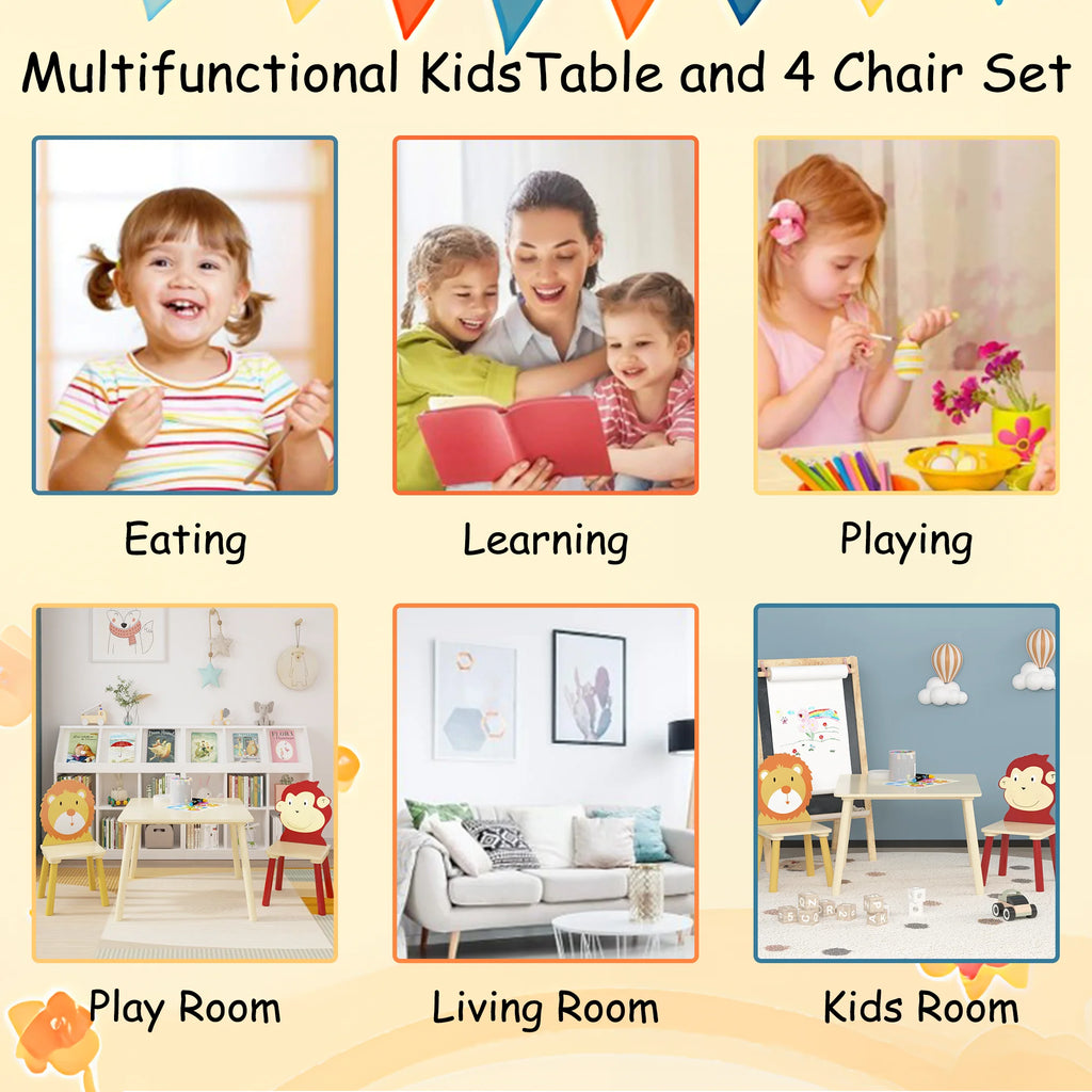 Kids Table and 2 Chairs Set, 3 Pieces Wooden Activity Play Table Set W279800