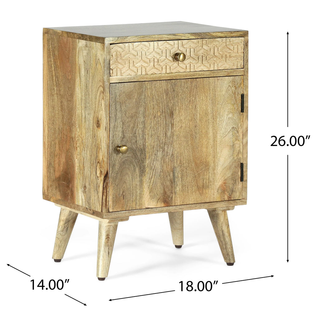 Handcrafted Mango Wood Nightstand with Storage W4564