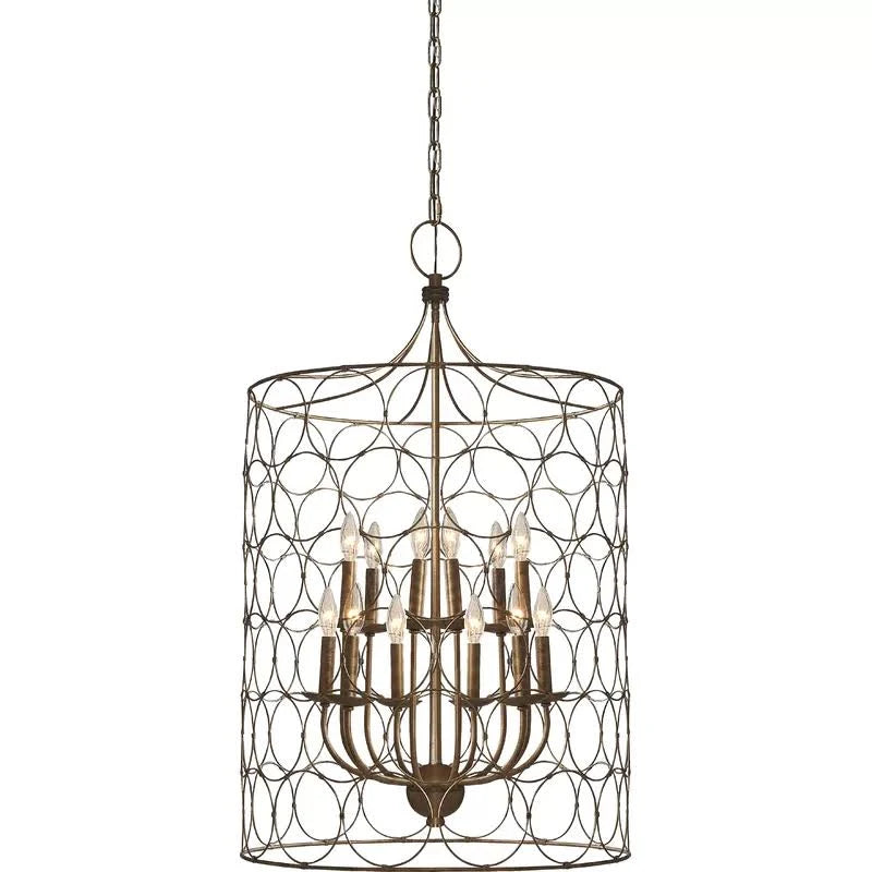 12-Light Candle Style Drum Chandelier Gold M558