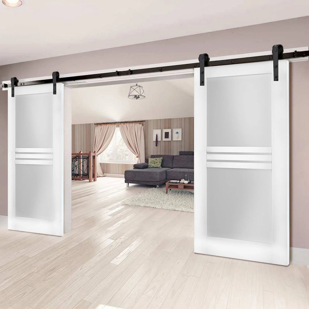 Modern Double Barn Door 36 x 80 inches with Opaque Glass 4 Lites K8857
