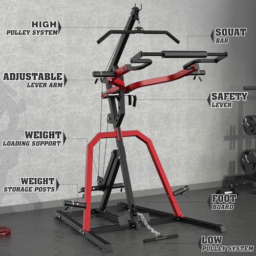 Leverage Gym Power Rack Squat Rack with LAT Low Row System Home Gym System Workout Station 2:1 Ratio H77946