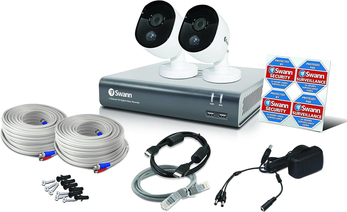 4 Channel 2 Cameras Wired CCTV Surveillance 1080p HD DVR 1TB HDD Weatherproof Security Camera System R27521