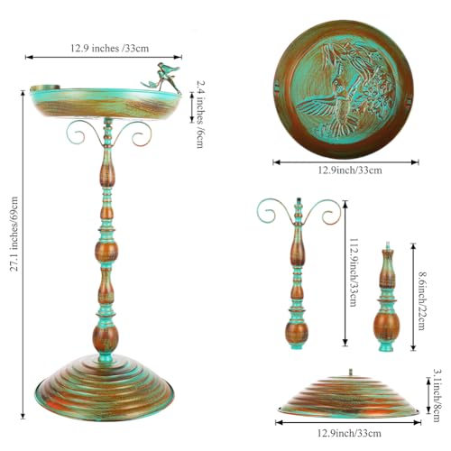27 Inch Tall Pedestal Bird Bath with Butterfly Pattern Metal Birdbath K989