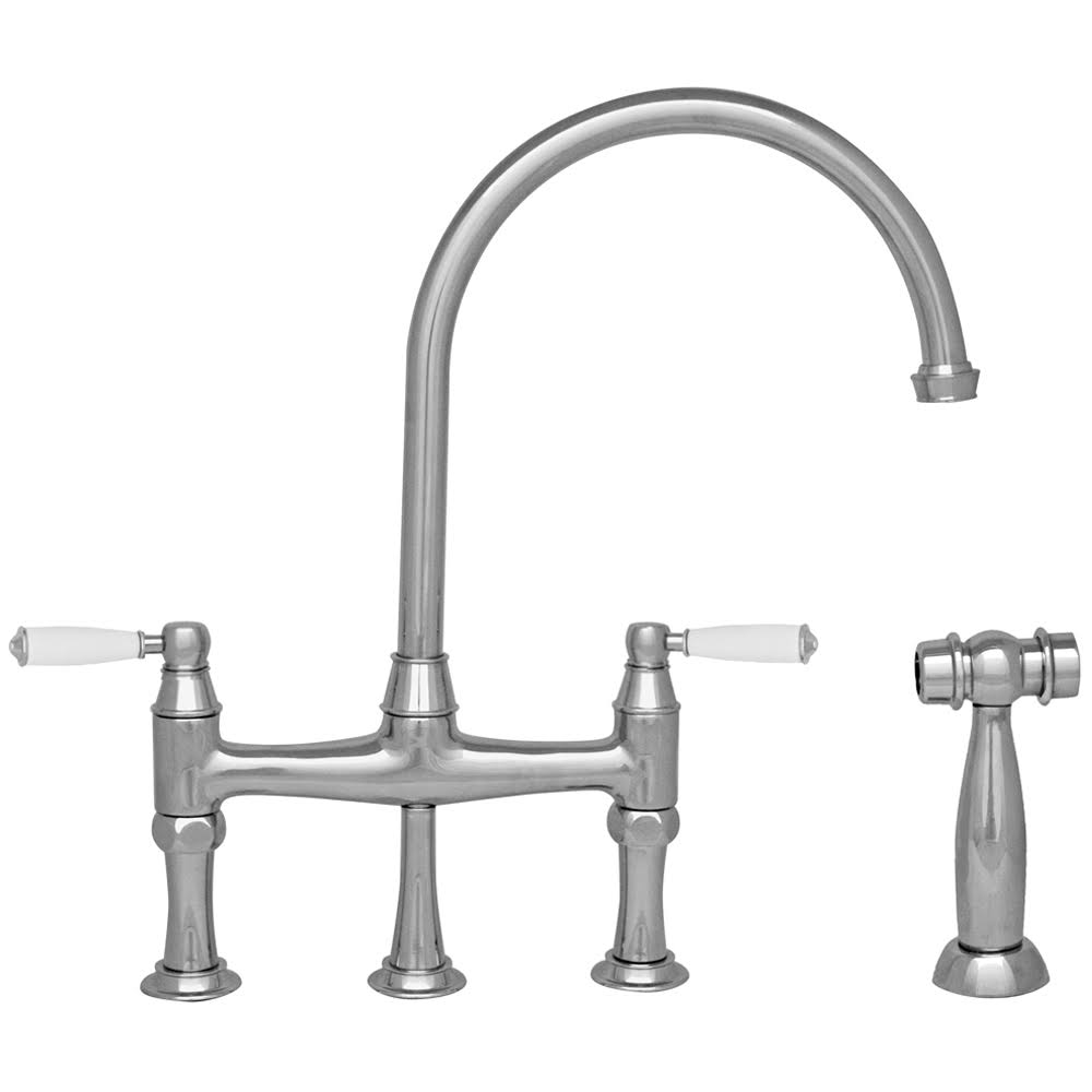Polished Chrome Bridge Faucet with Gooseneck Spout and Side Spray O4622