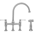 Polished Chrome Bridge Faucet with Gooseneck Spout and Side Spray O4622