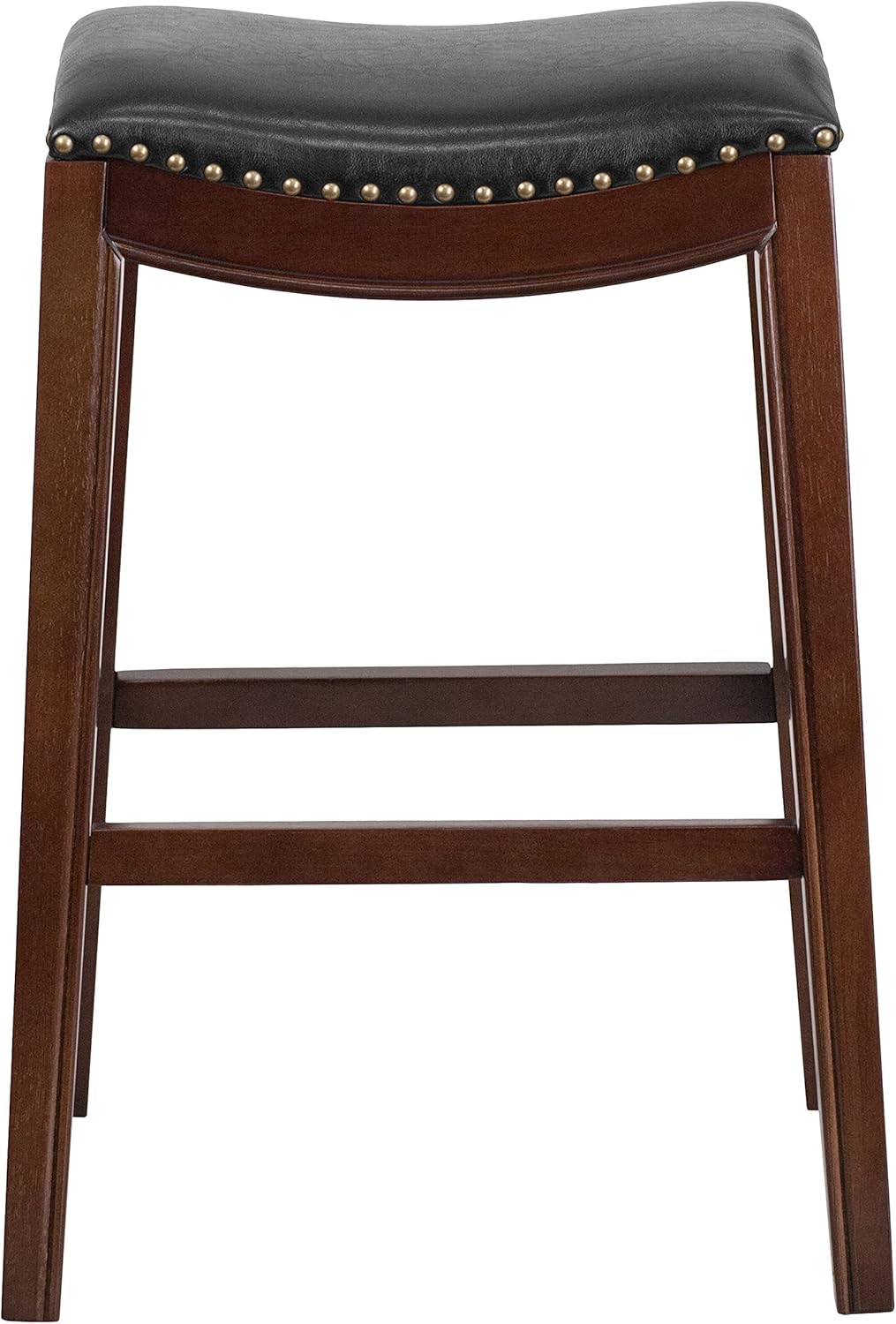 Cappuccino Wood Barstool with Black LeatherSoft Saddle Seat S769113