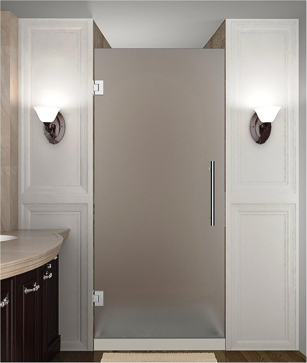 Frameless Hinged Shower Door in Frosted Glass, Brushed Stainless Steel V65270