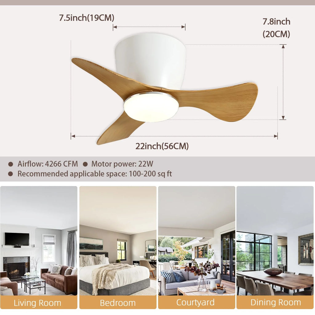 White 22 Inch 3 Reversible Blades Ceiling Fan with Lights Y6545