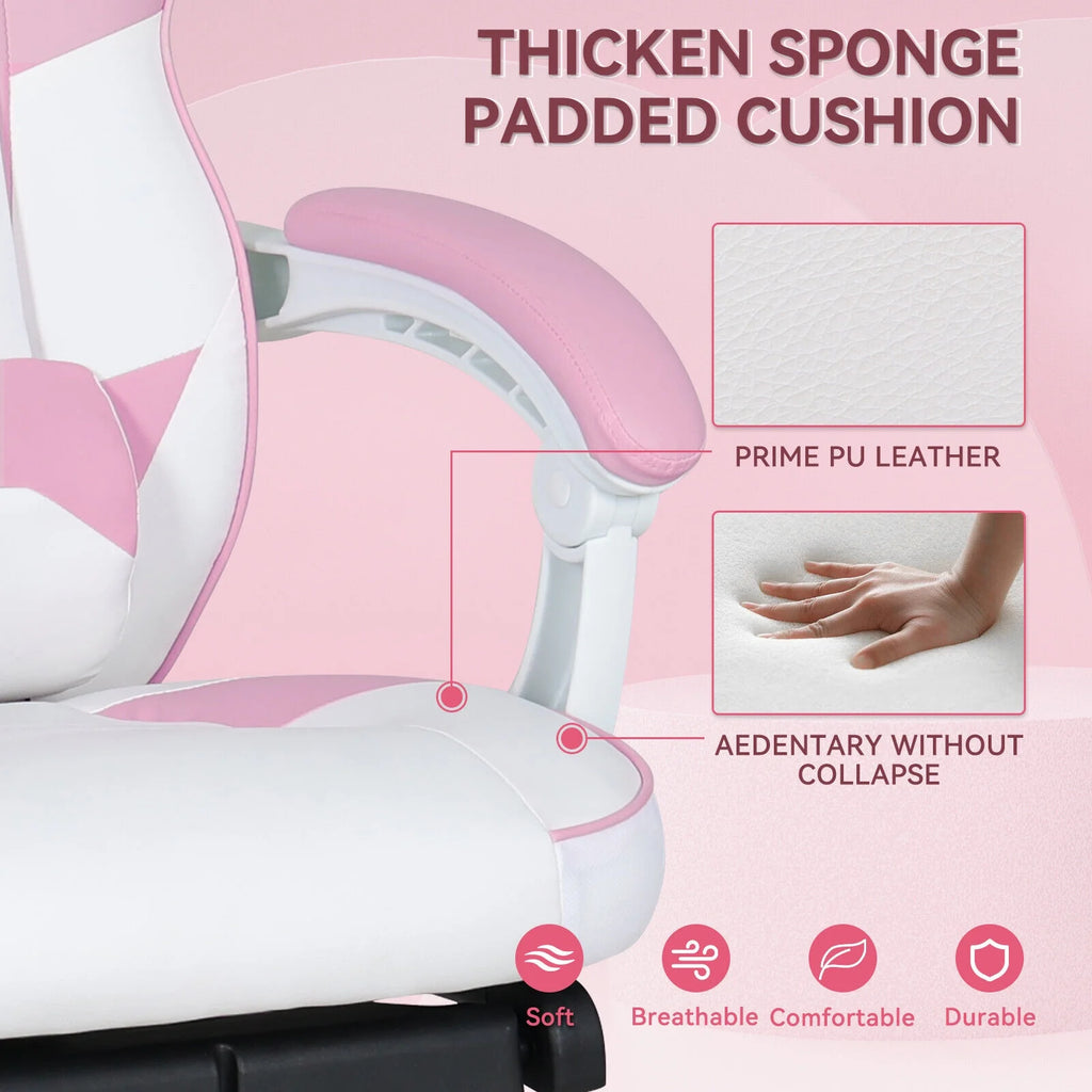 Pink Ergonomic Reclining Gaming Chair with Footrest R57105