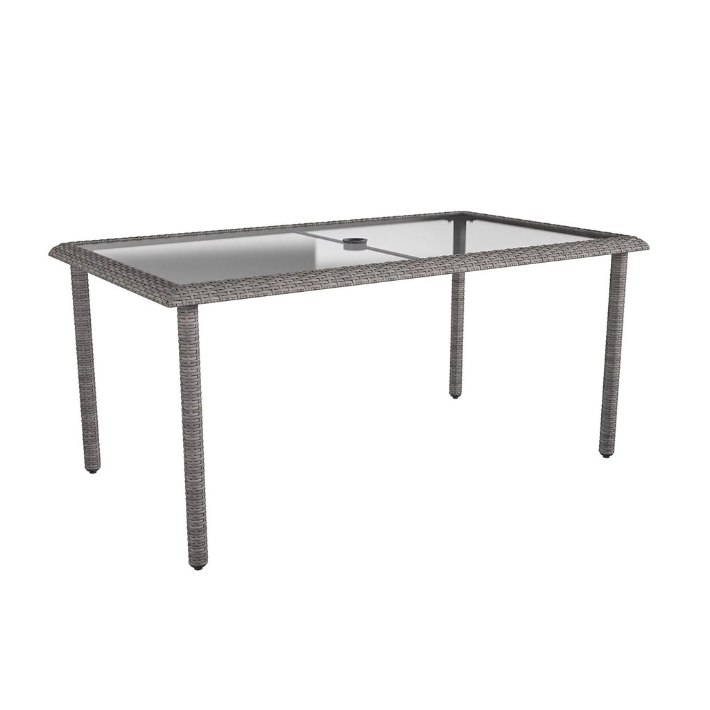 Black Wicker Dining Table with Glass Top and Umbrella Hole V788662
