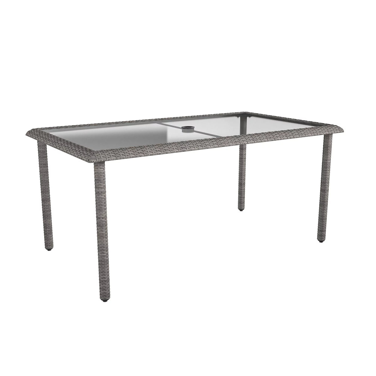 Black Wicker Dining Table with Glass Top and Umbrella Hole V788662