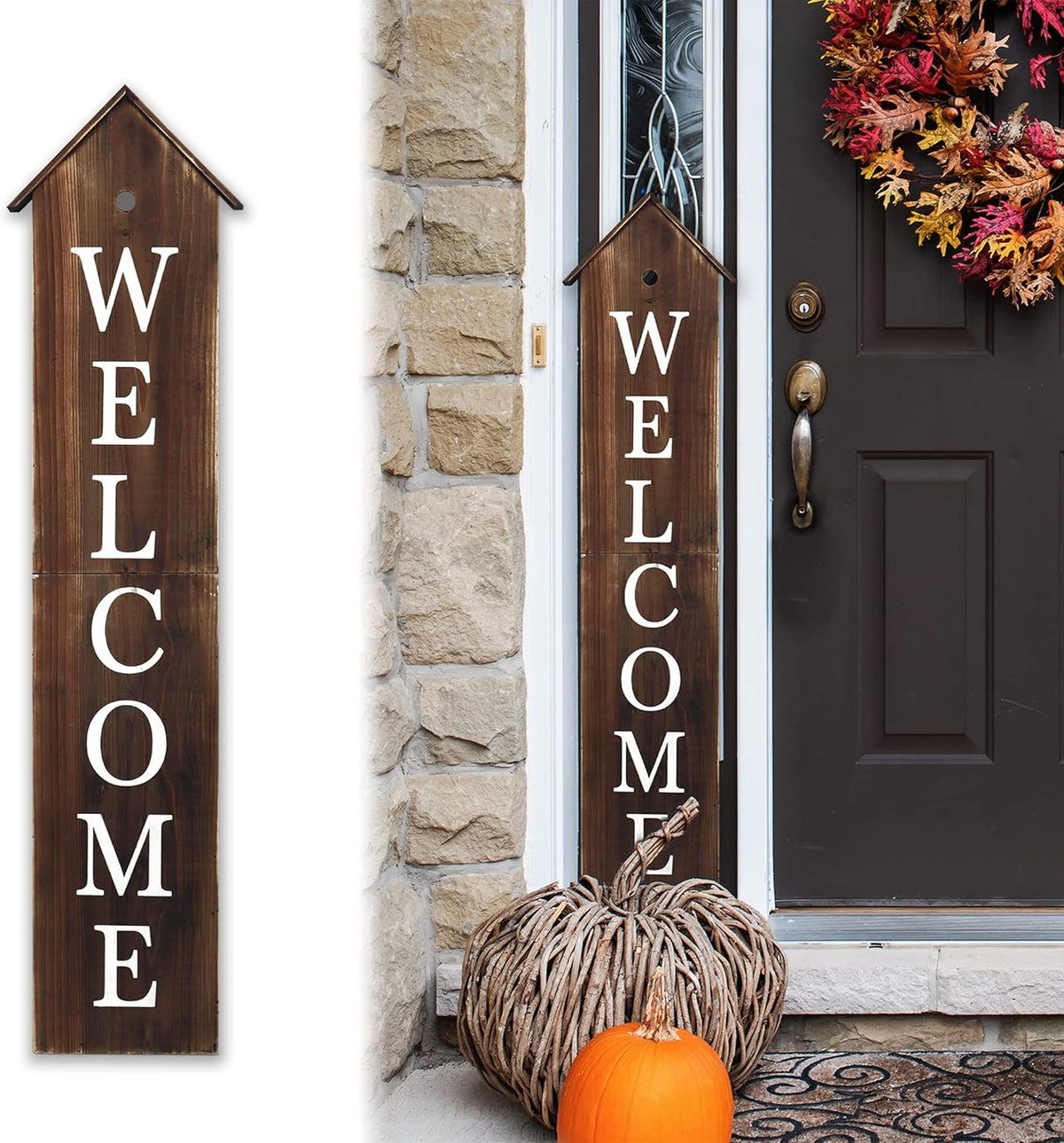 4ft Vertical Wooden Welcome Sign (White) O118