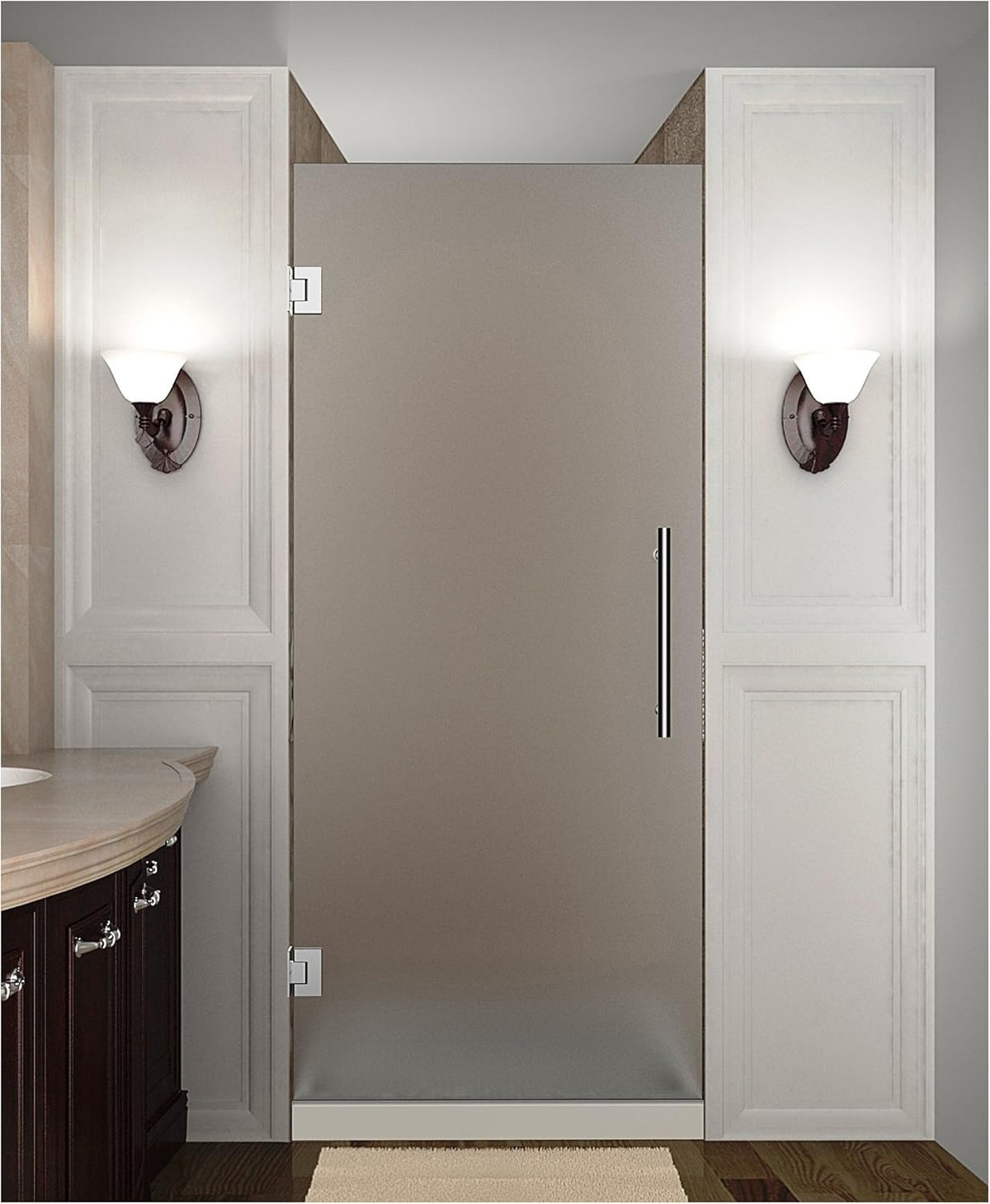 Frameless Hinged Shower Door in Frosted Glass, Brushed Stainless Steel V65270