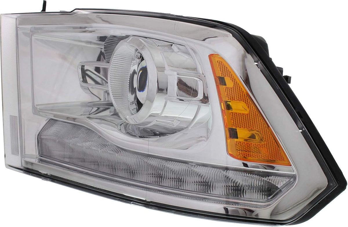 Headlight Assembly Compatible with 2013-2018 Ram 1500 2500 3500 Halogen Projector Type Chrome Driver Side C113
