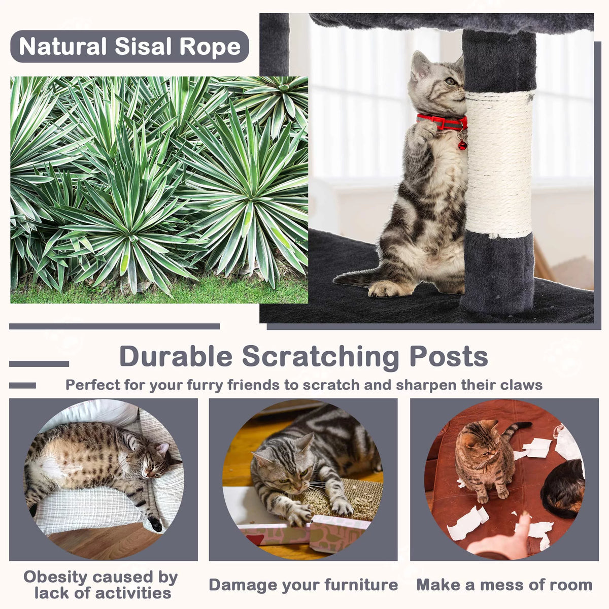 54in Dark Gray Cat Tree Tower with Scratching Posts V508437