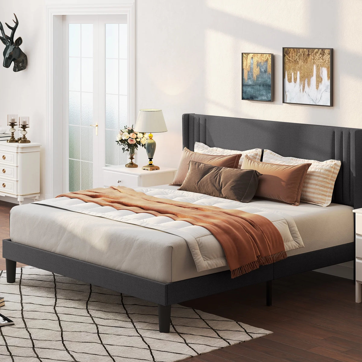 Queen Size Fabric Upholstered Bed Frame E209155
