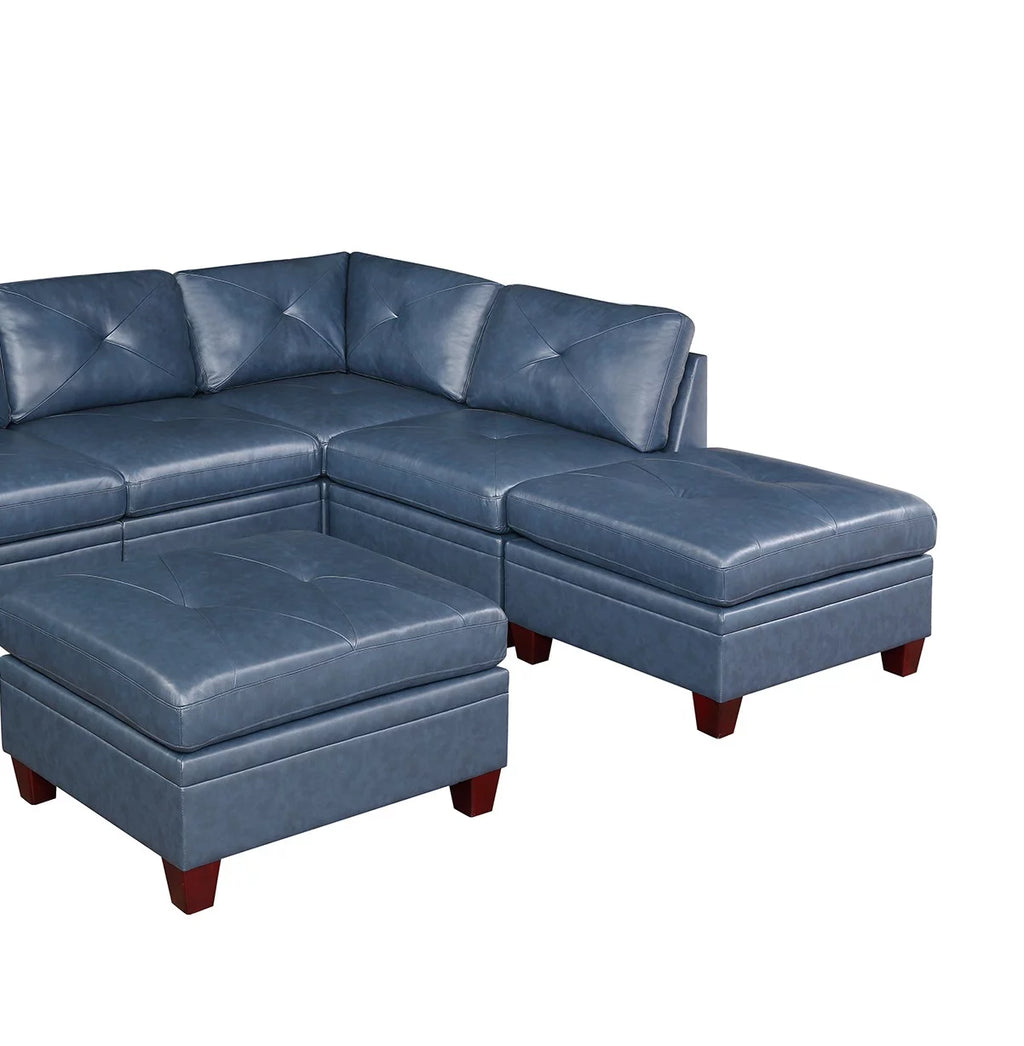 Ink Blue Top Grain Leather 7pc Tufted Sectional Sofa S469517